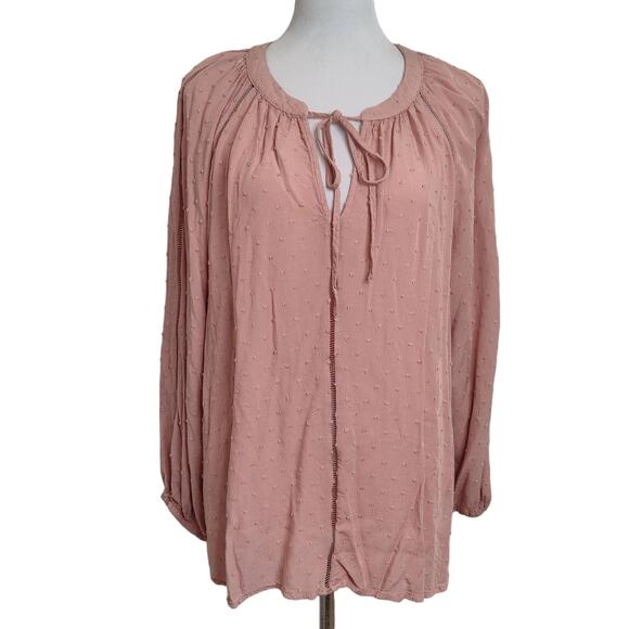 Perch by Blu Pepper Blouse Dusty Pink Swiss Dot Flouncy Flowy Long Sleeve 1XL - Picture 1 of 11